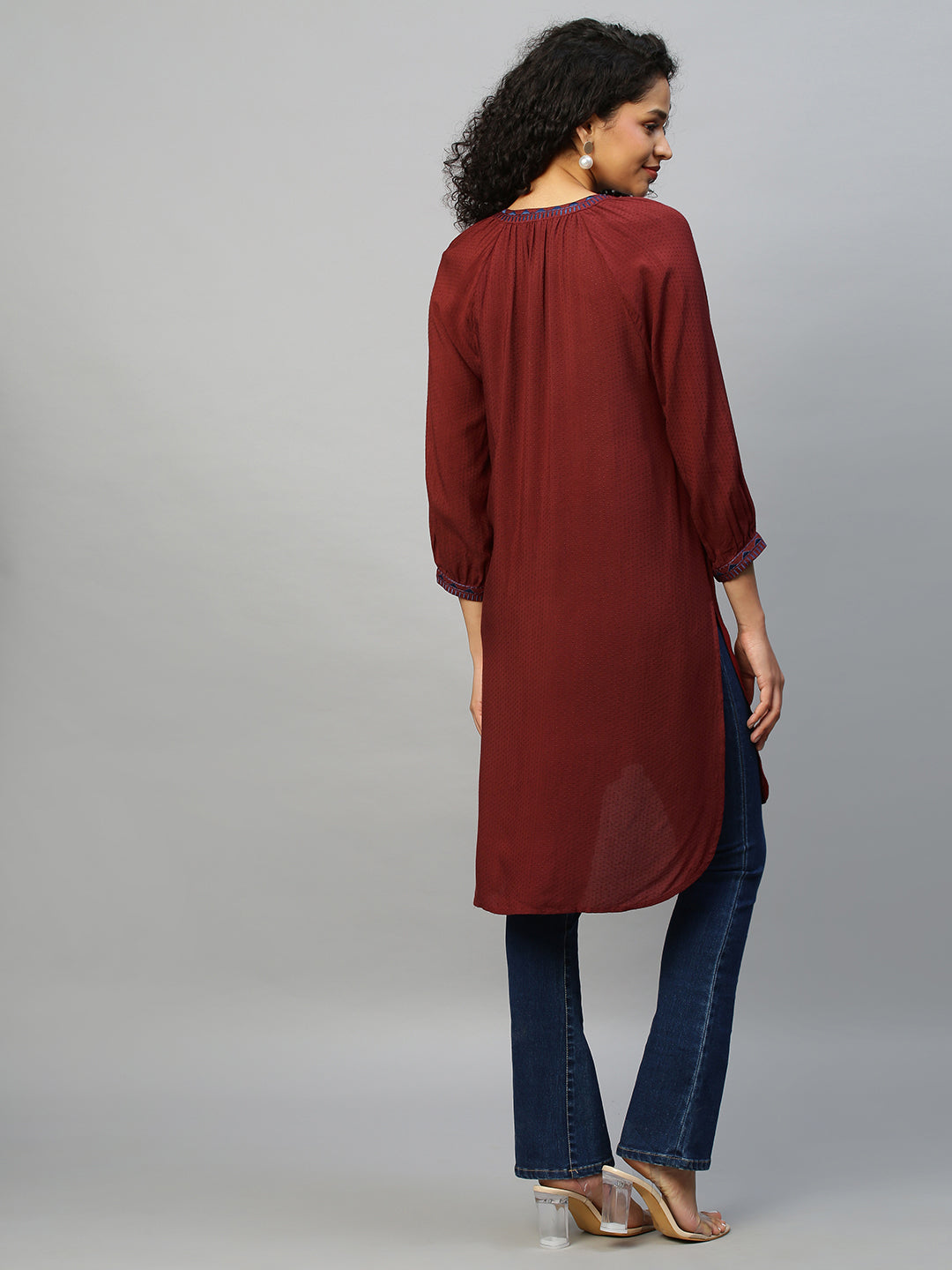 Rayon Dobby Embroidered Longline Tunic