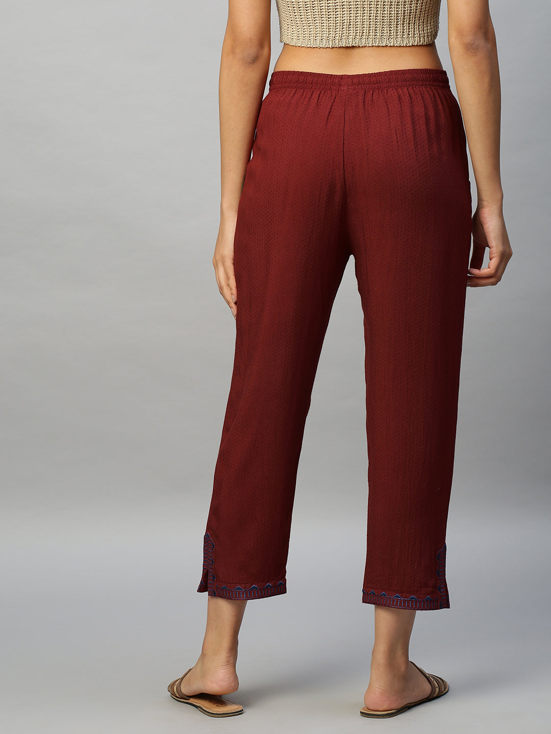 Rayon Dobby Embroidered Pull On Trousers
