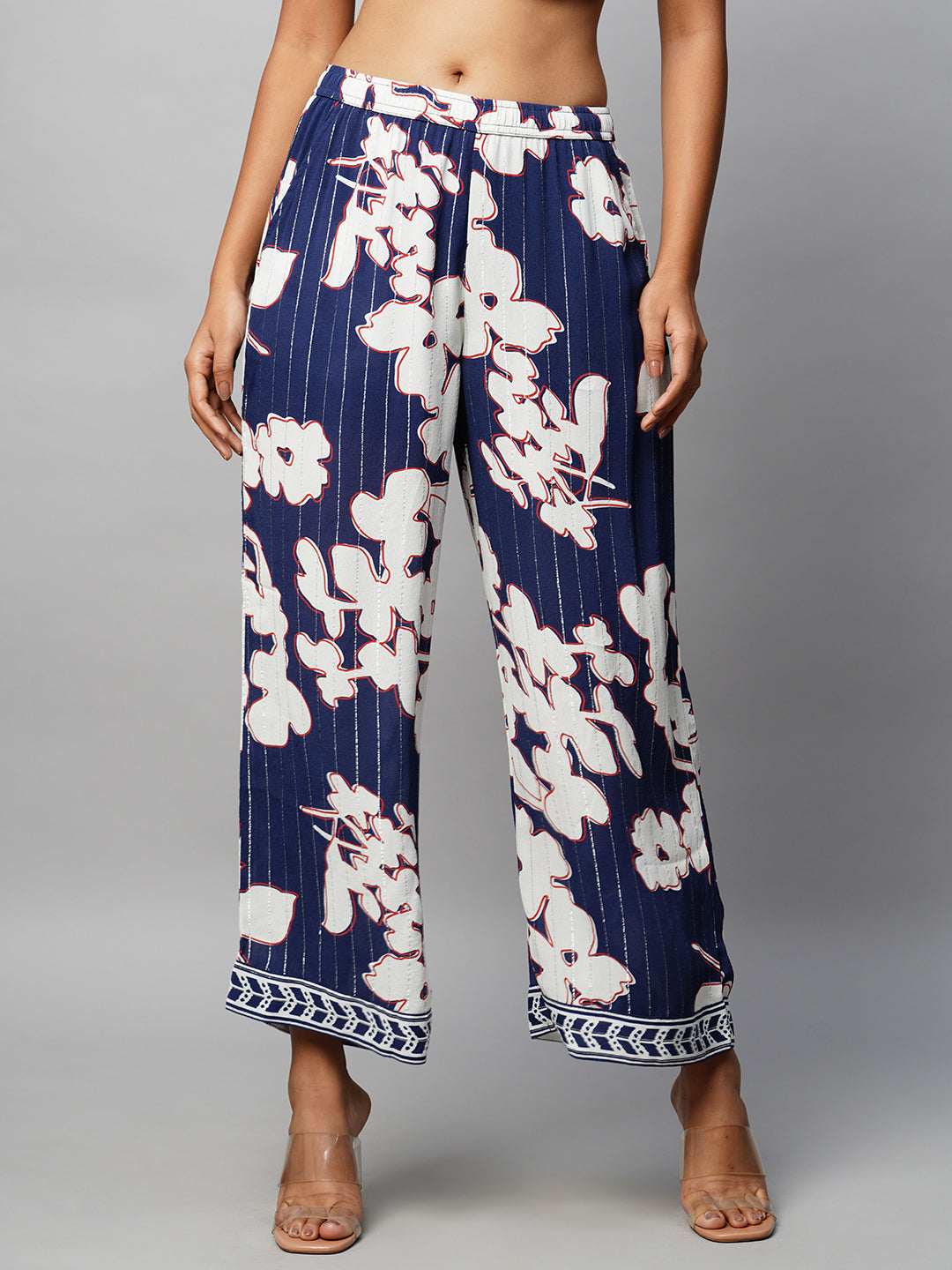 Giant Floral Print On Lurex Viscose Crepe Wide Leg Culottes
