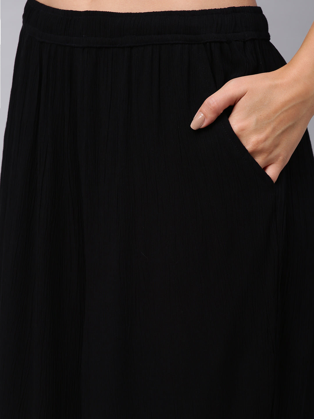 Crinkle Rayon Wide Leg Fluid Trousers