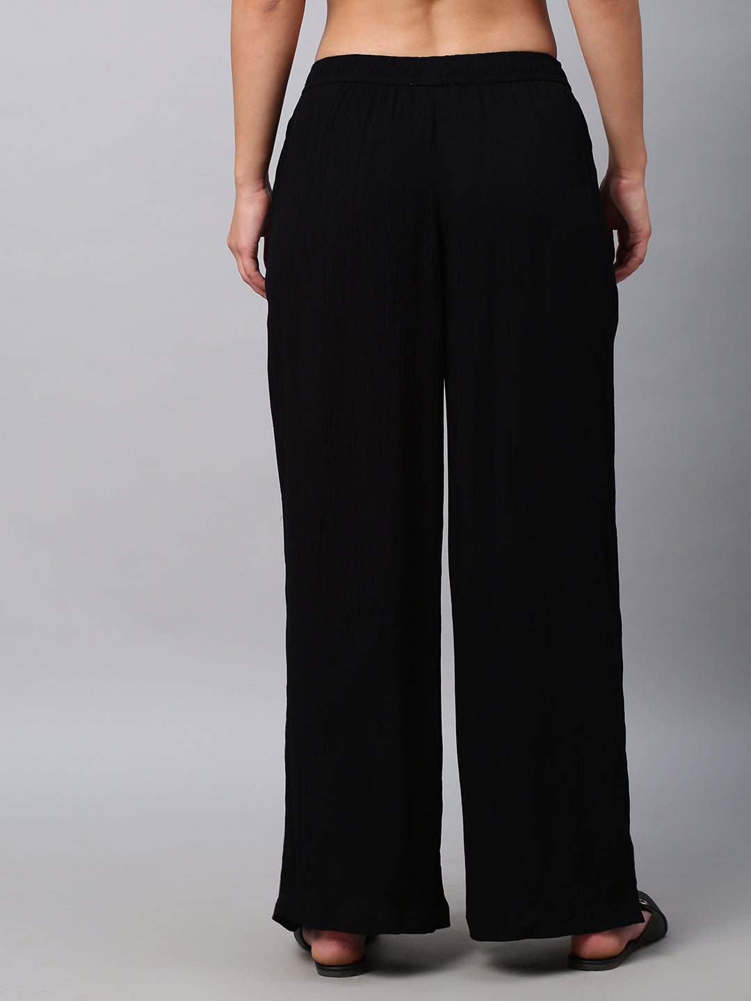 Crinkle Rayon Wide Leg Fluid Trousers