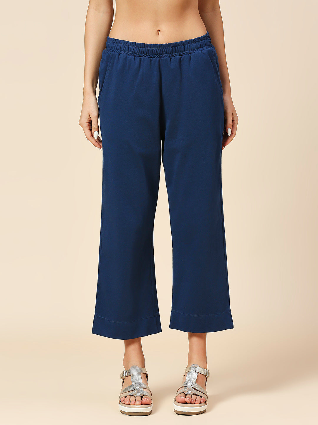 COTTON JERSEY LONGLINE TEE W/ HIGH SLITS AND CROPPED SLIM PANT SET