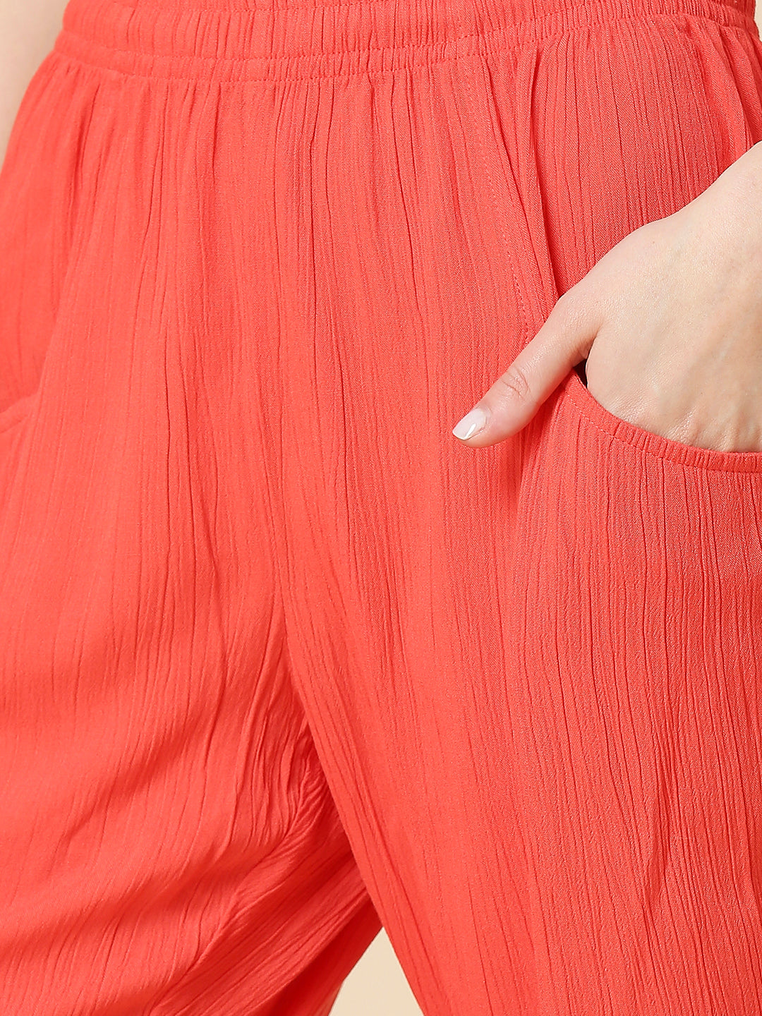 CRINKLE RAYON EMBROIDERED KURTA & PJ SET