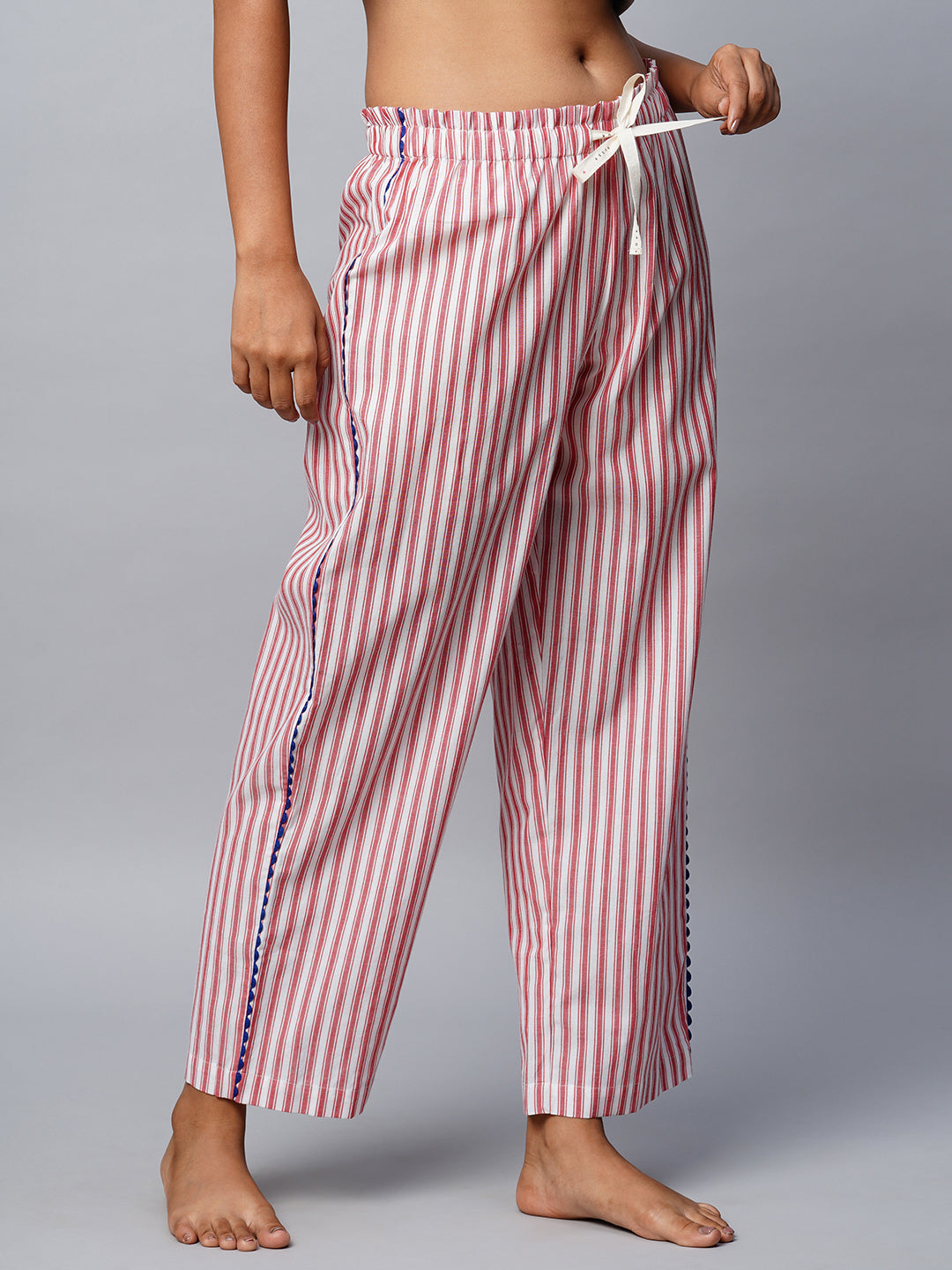 Striped Pj'S W/ Contrast Ric Rac Detailing