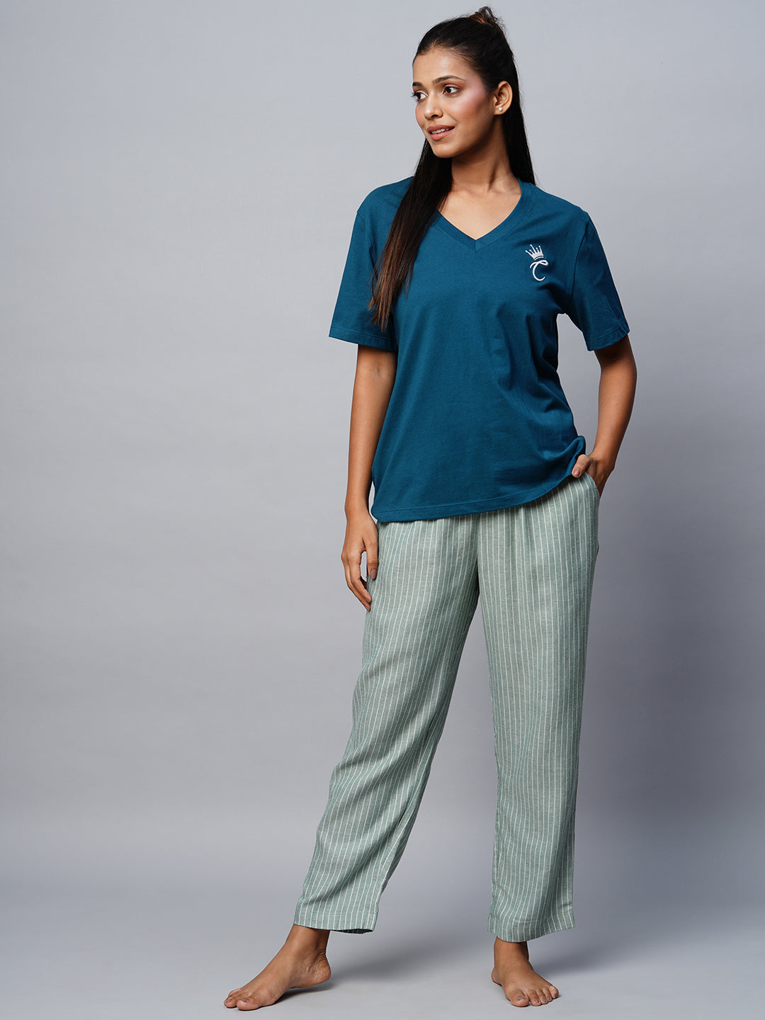 Chemistry V-Neck Cotton Jersey Tee & Viscose Linen Pj Set