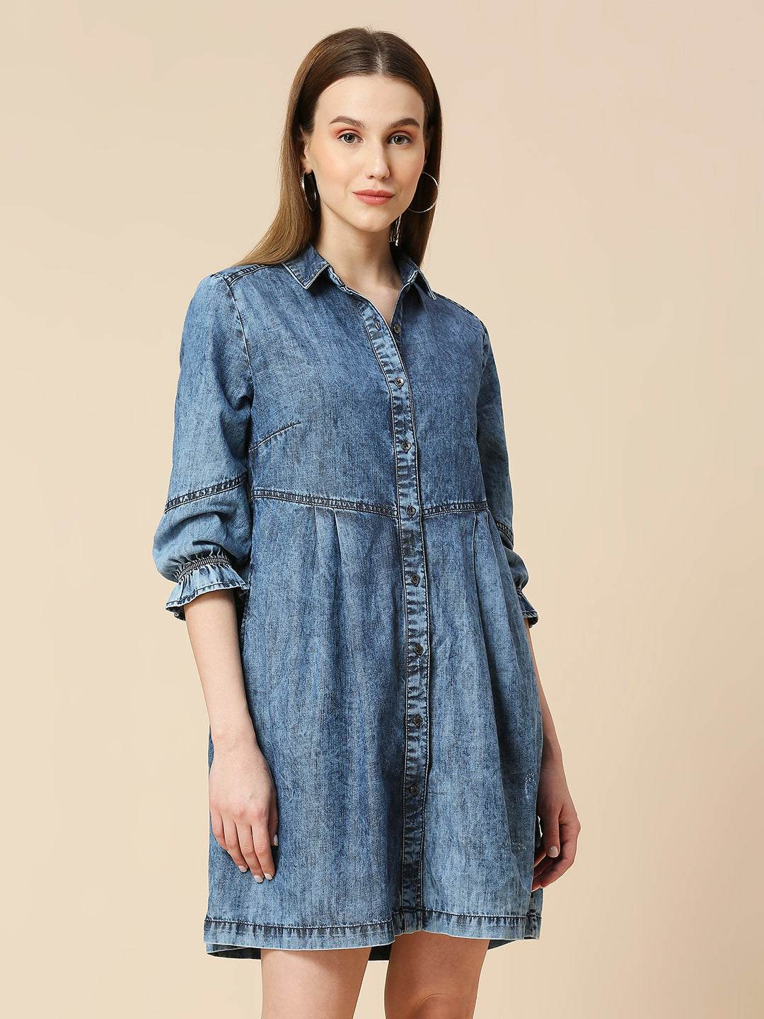 LIGHT WEIGHT DENIM ACID WASH SHIRT DRESS