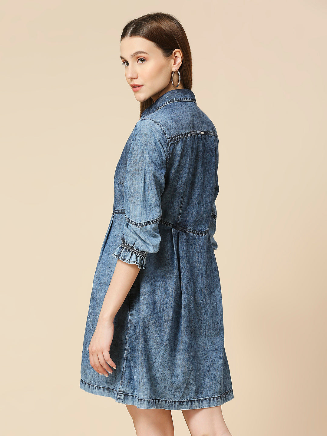 LIGHT WEIGHT DENIM ACID WASH SHIRT DRESS