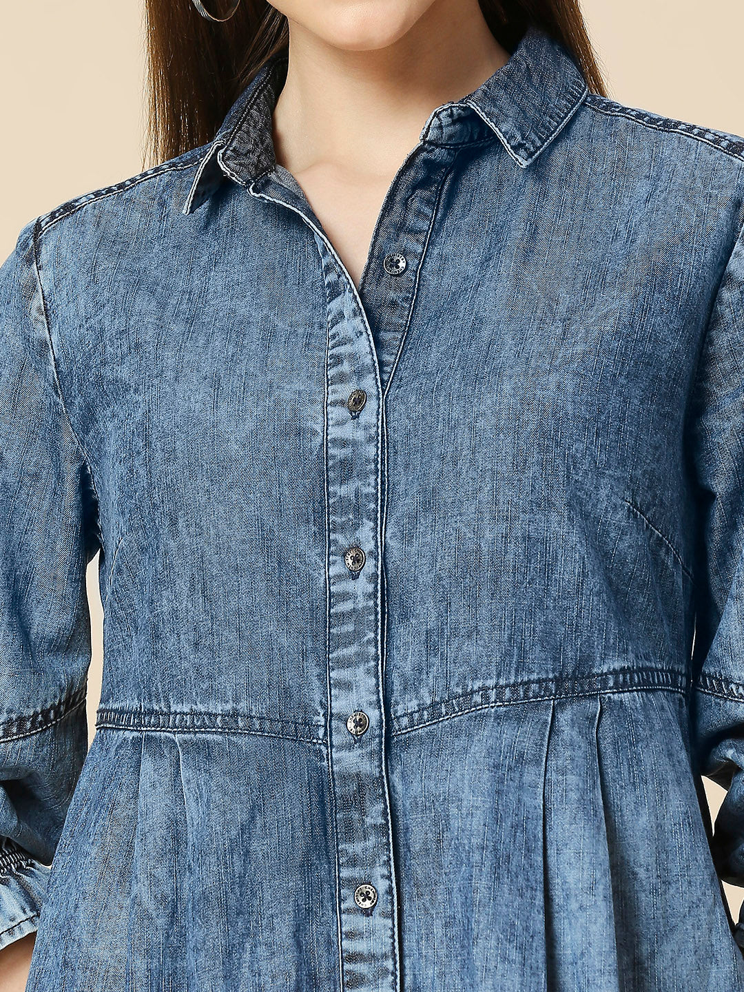 LIGHT WEIGHT DENIM ACID WASH SHIRT DRESS
