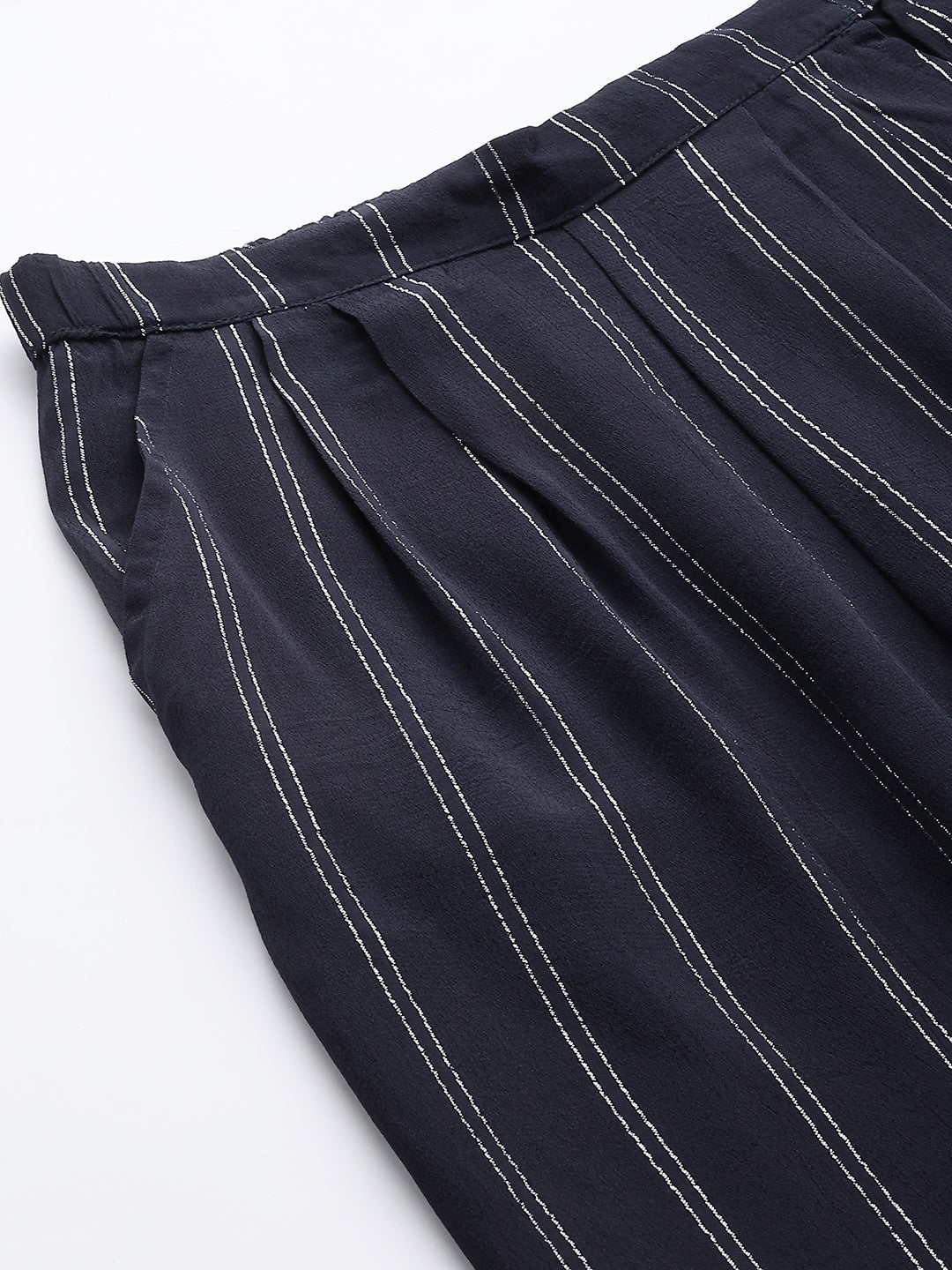 Lurex Viscose Crepe Pleated Wide Leg Fluid Trousers