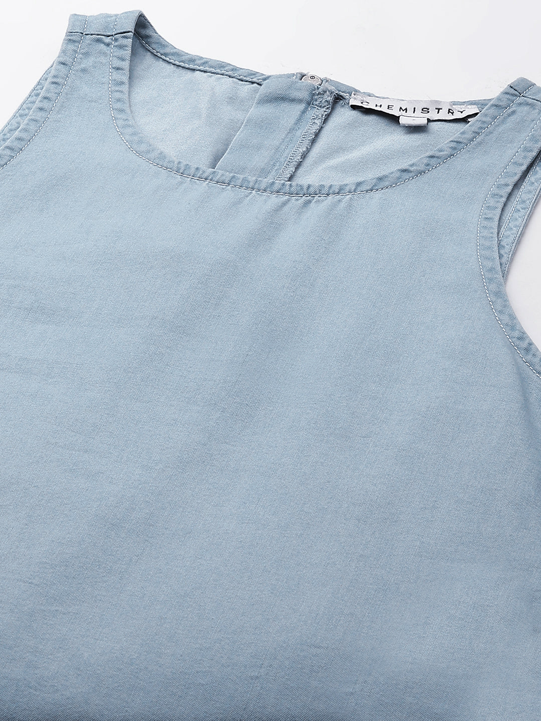 Incut Ice Wash Cotton Tencel Denim A-Line Dress