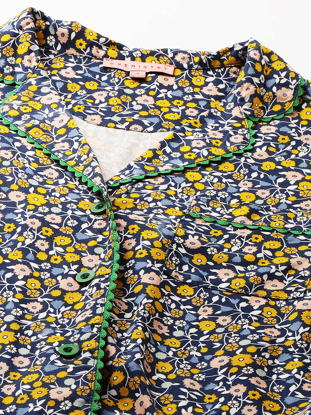 Printed Viscose Printed Pj Set W/ Ric Rac Detailing