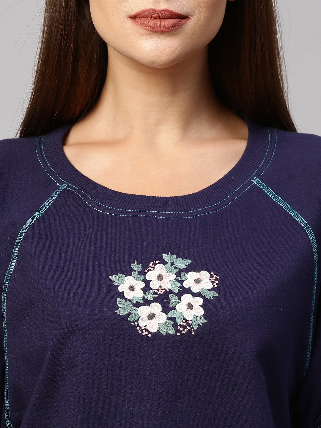 Embroidered Raglan French Terry Tee With Plaid Wide Leg Pj'S