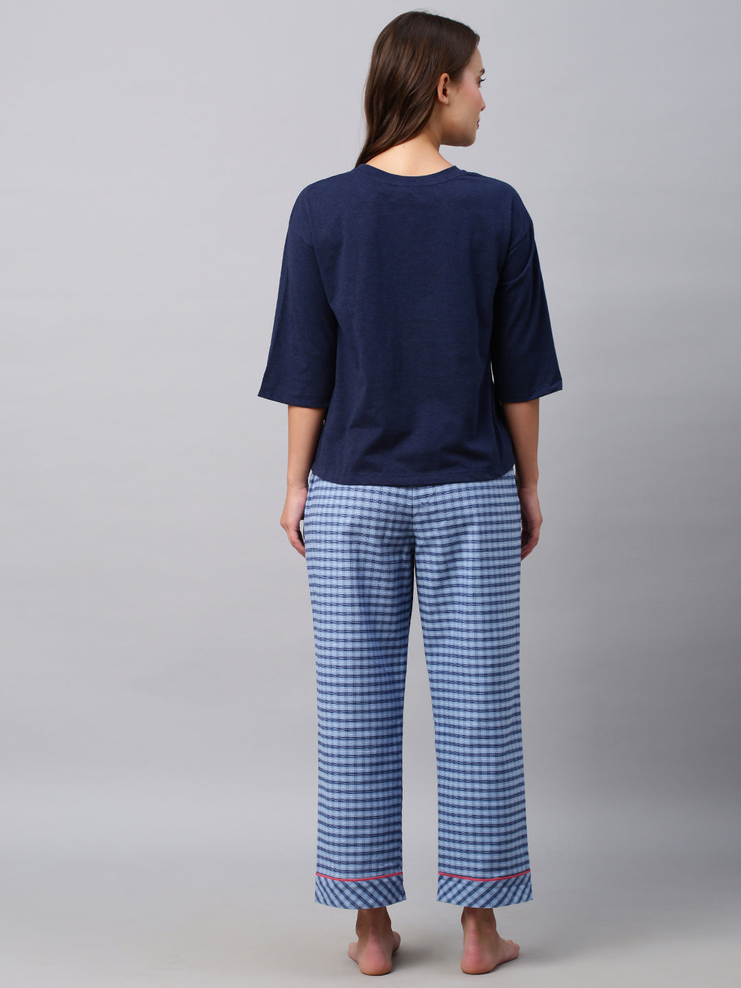 Printed Drop Shoulder Tee W/ Cotton Checkered Pj'S