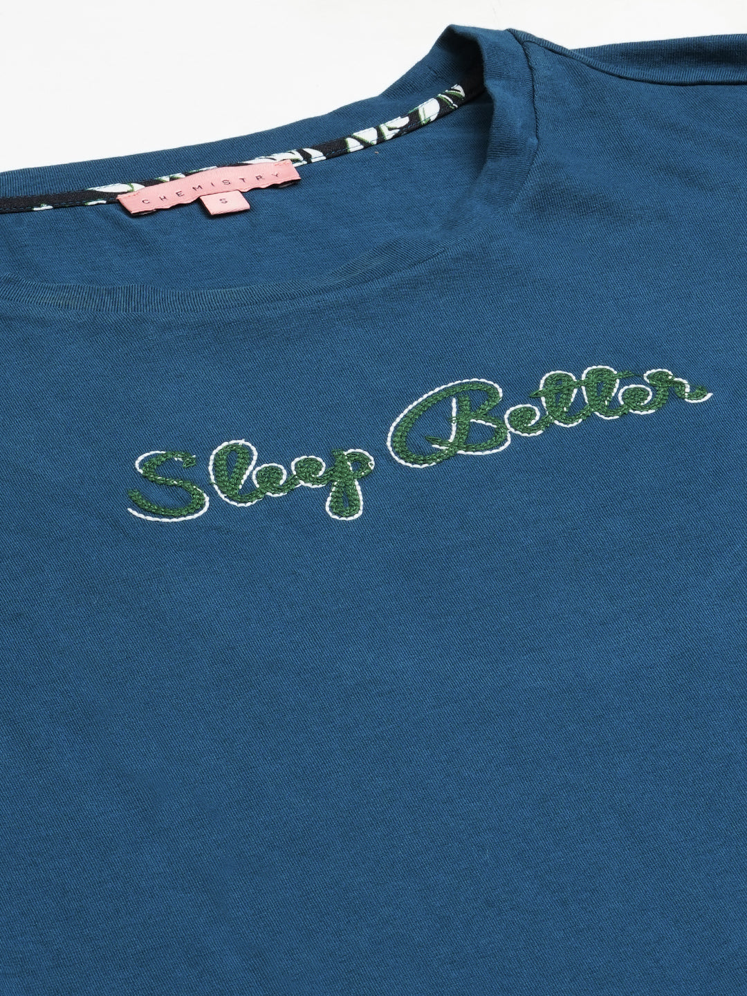 Embroidered Drop Shoulder Tee With  Printed Rayon Pj'S