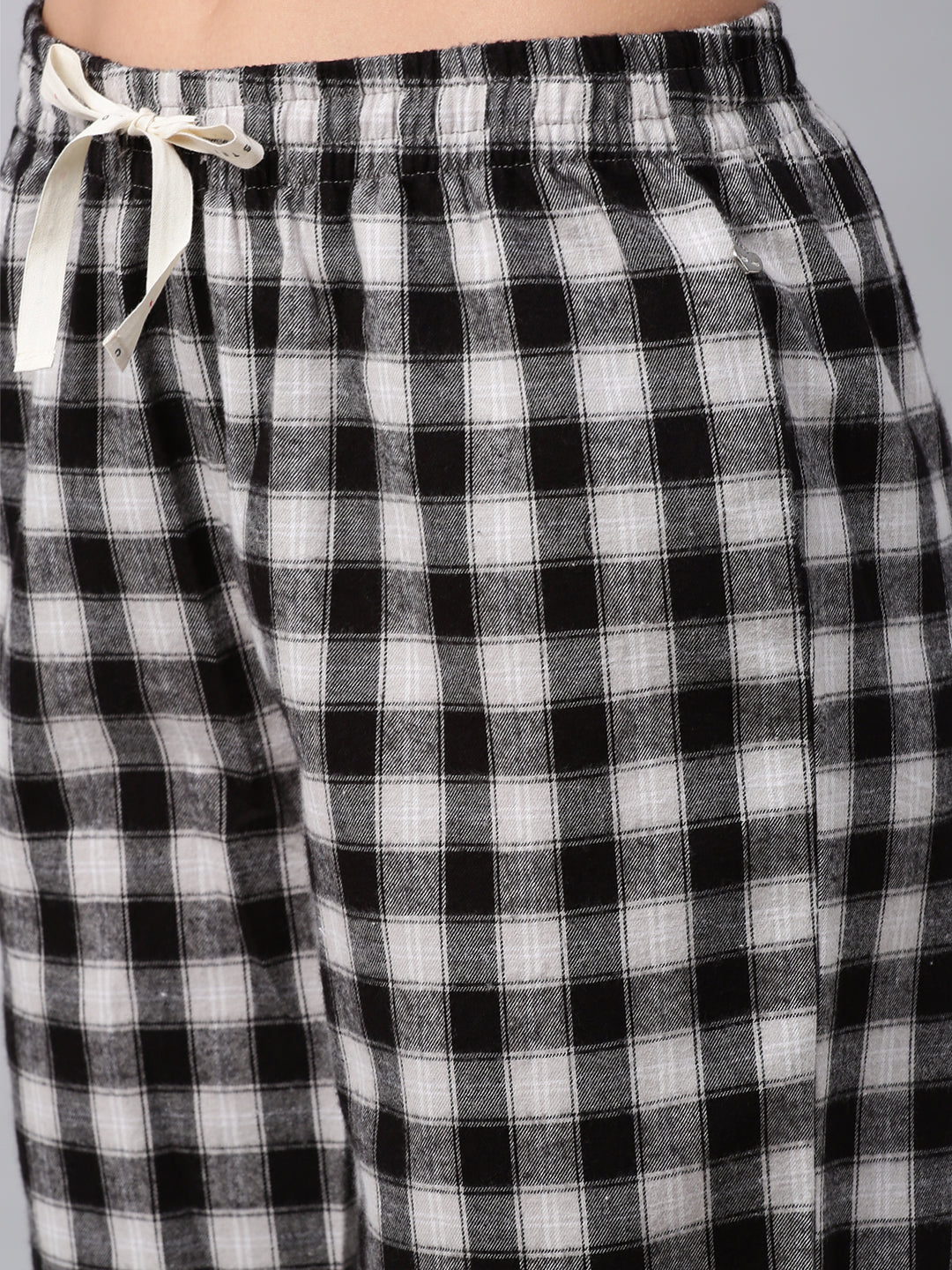 Plaid Lace Trimmed Cotton Drawstring Pj'S