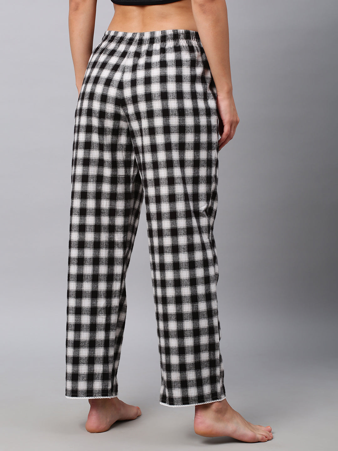 Plaid Lace Trimmed Cotton Drawstring Pj'S