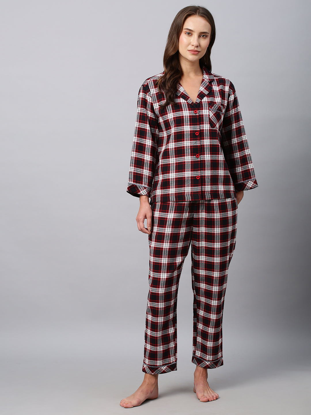 Brushed Plaid Pyjama Night Suit