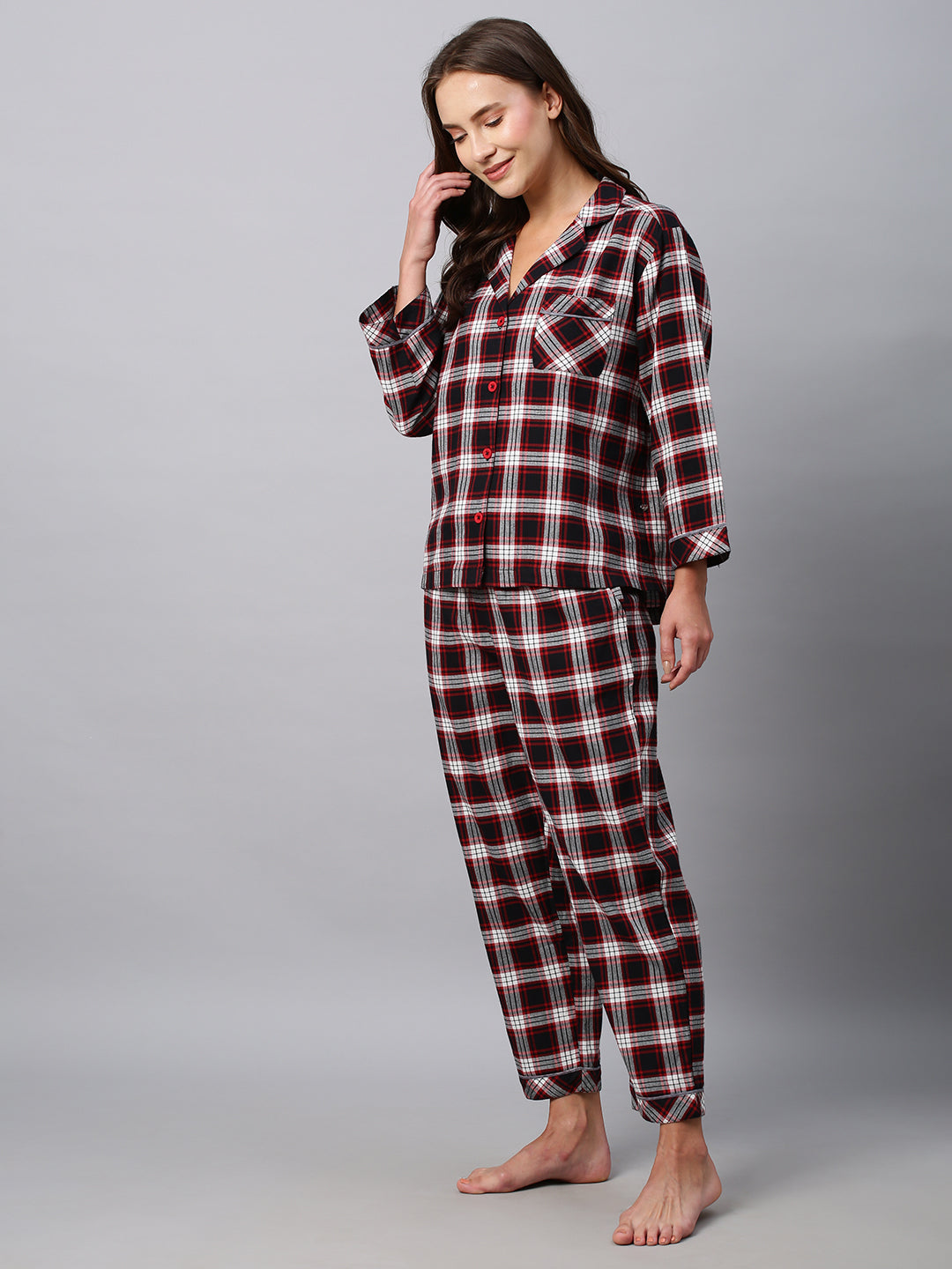 Brushed Plaid Pyjama Night Suit