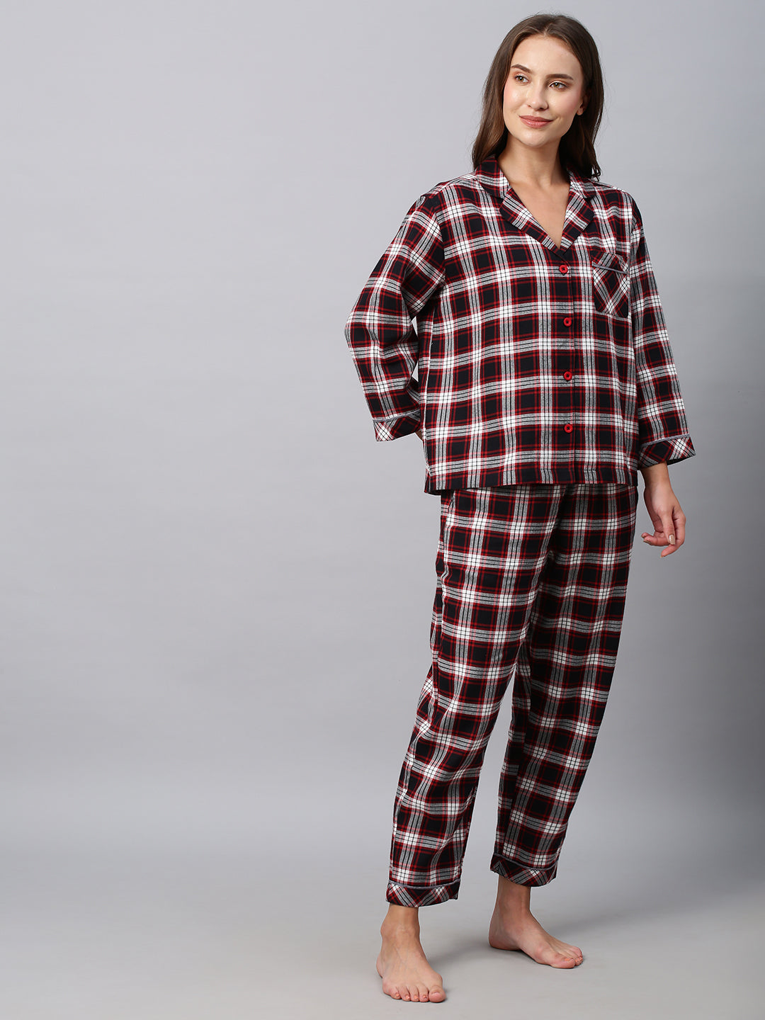 Brushed Plaid Pyjama Night Suit