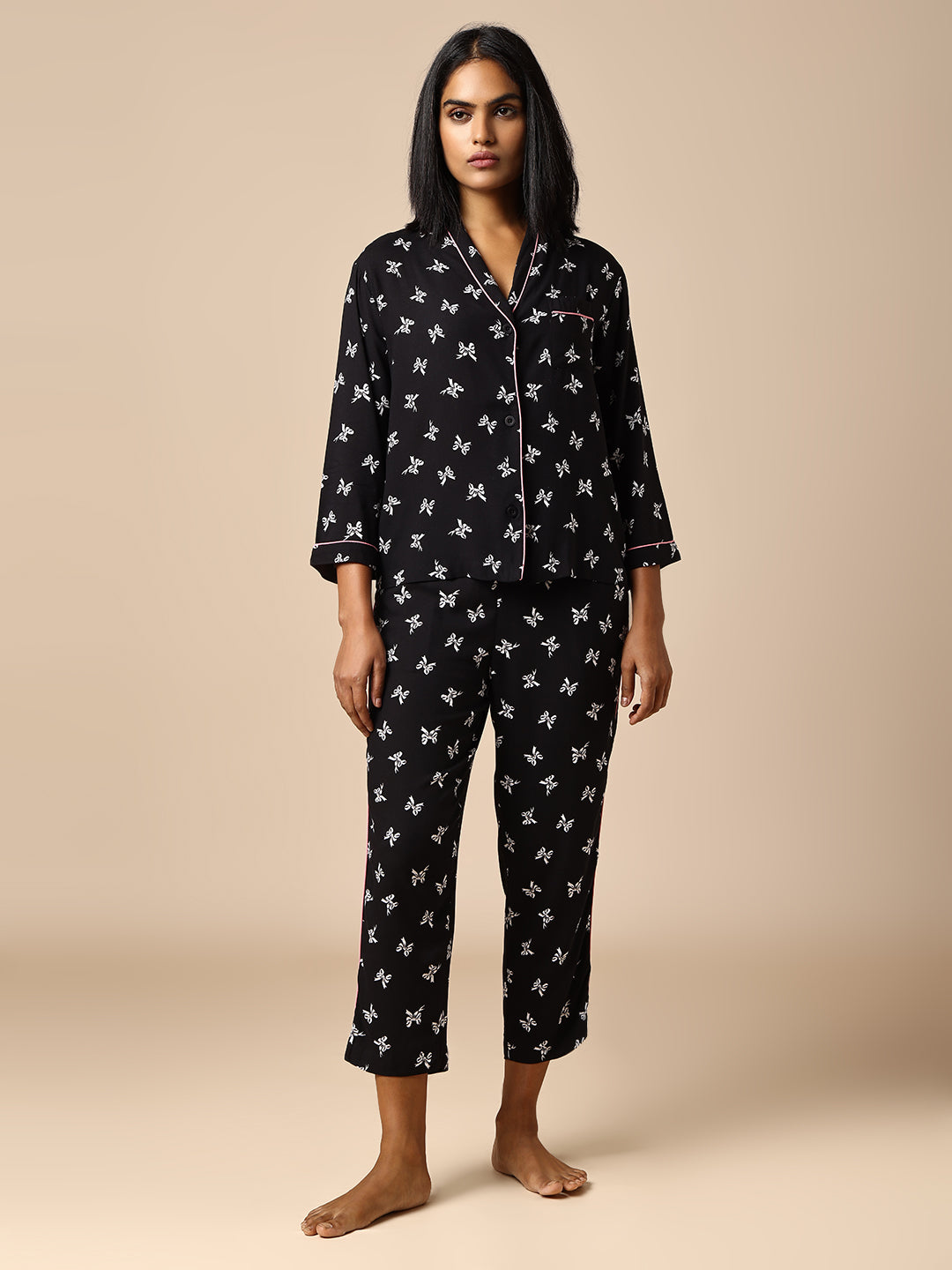 BOW PRINTED VISCOSE NIGHTSUIT