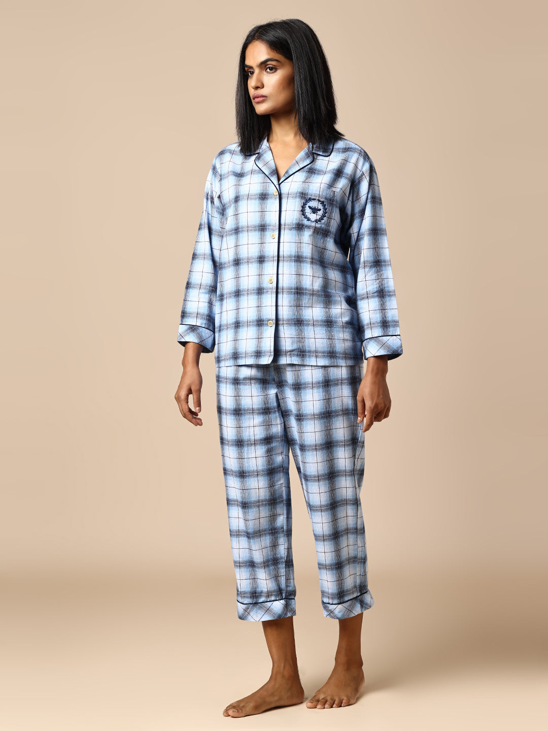 FLANNEL CHECKERED NIGHTSUIT W/ PIPING