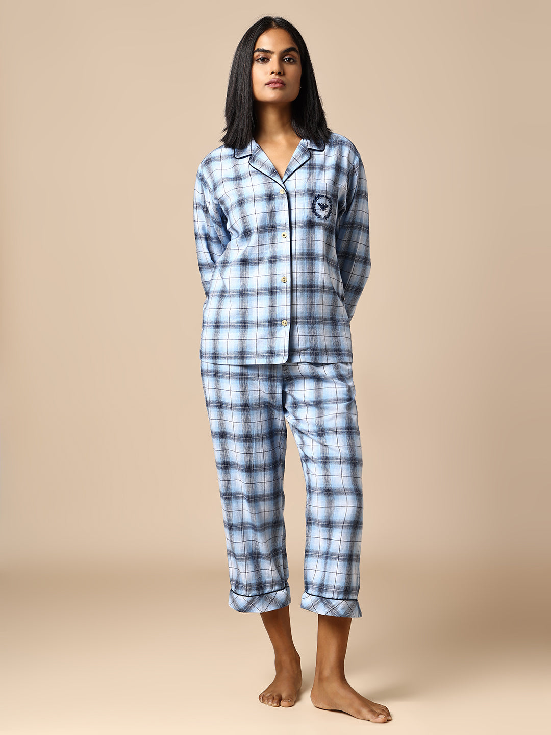 FLANNEL CHECKERED NIGHTSUIT W/ PIPING