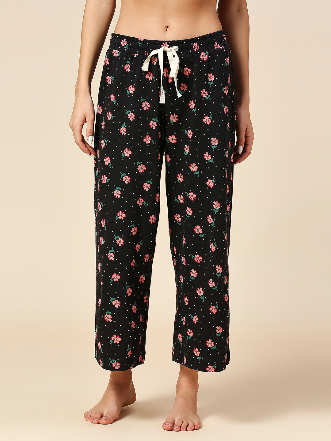 FLORAL PRINTED COTTON JERSEY ESSENTIAL LOUNGE SET