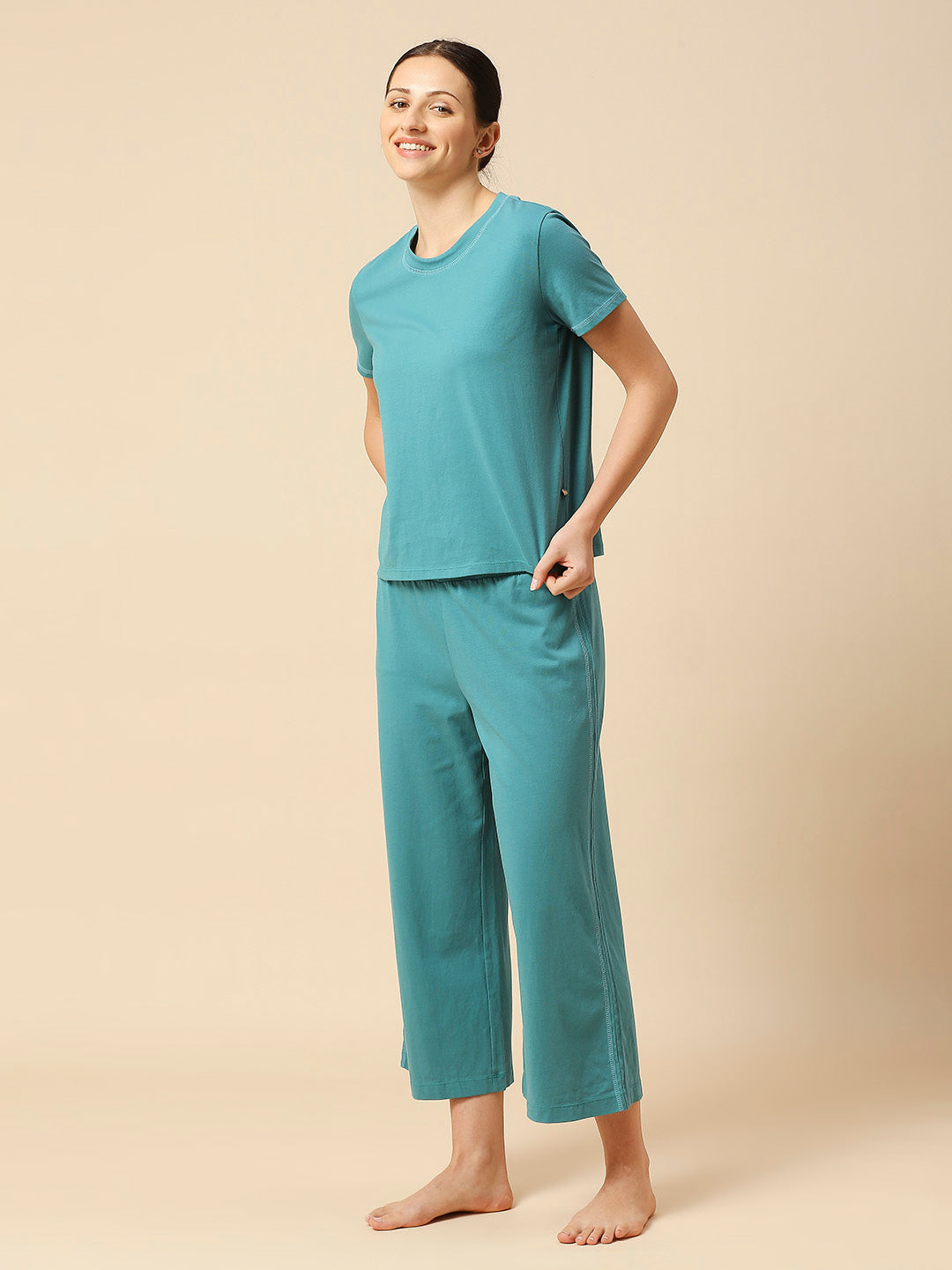 COTTON JERSEY TEE & WIDE CROPPED LEG PJ SET