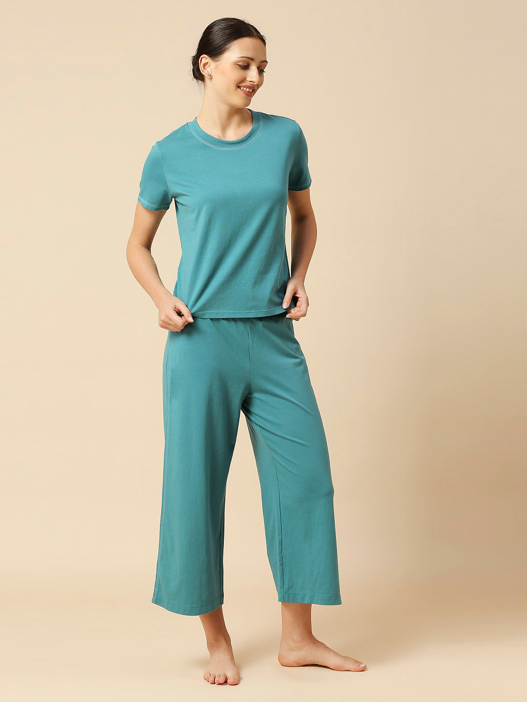 COTTON JERSEY TEE & WIDE CROPPED LEG PJ SET