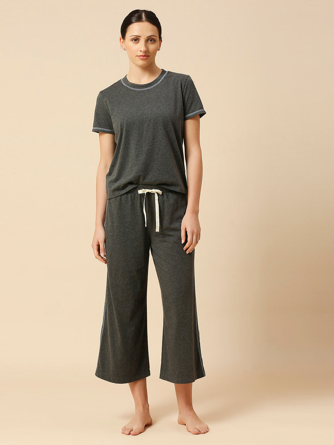 COTTON JERSEY TEE & WIDE CROPPED LEG PJ SET