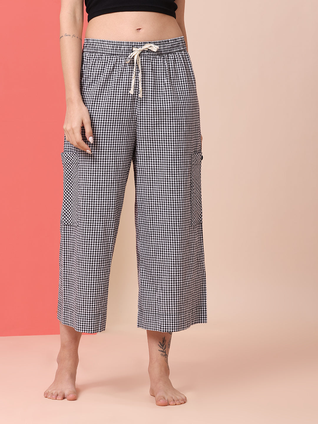GINGHAM CHECKS CROPPED CARGO PJ'S