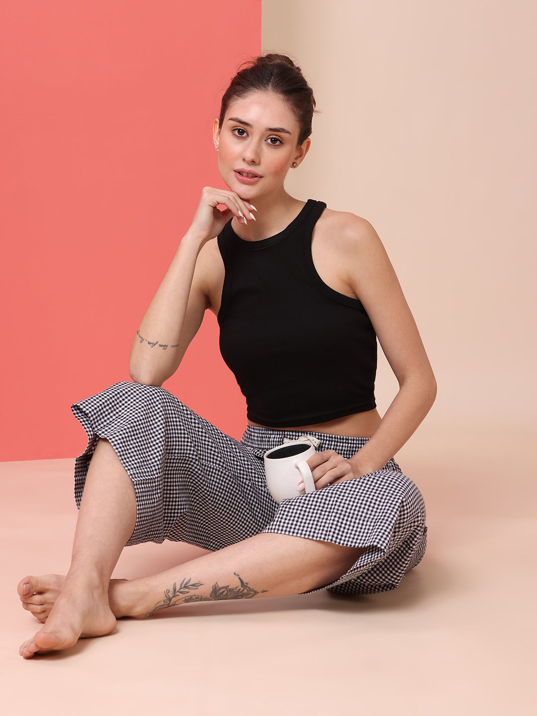 GINGHAM CHECKS CROPPED CARGO PJ'S