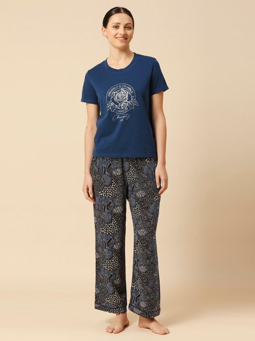 COTTON TEE & CRINKLE VISCOSE PJ'S NIGHTSUIT SET