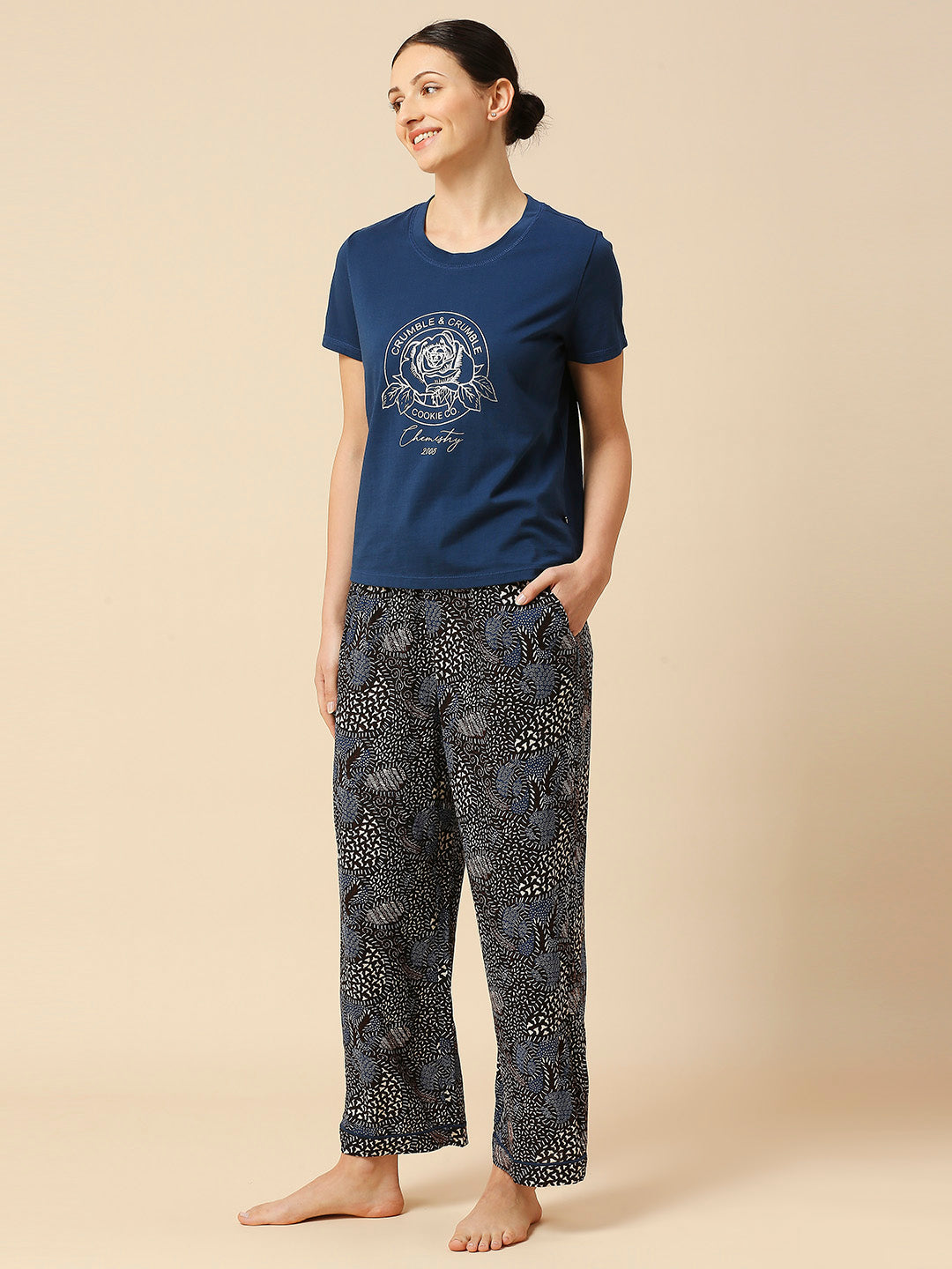 COTTON TEE & CRINKLE VISCOSE PJ'S NIGHTSUIT SET