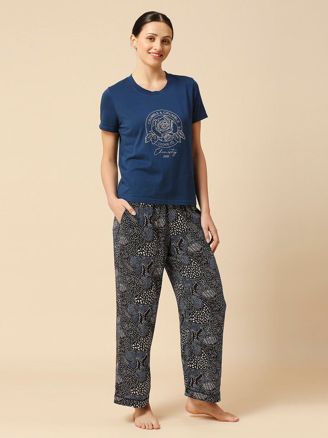 COTTON TEE & CRINKLE VISCOSE PJ'S NIGHTSUIT SET