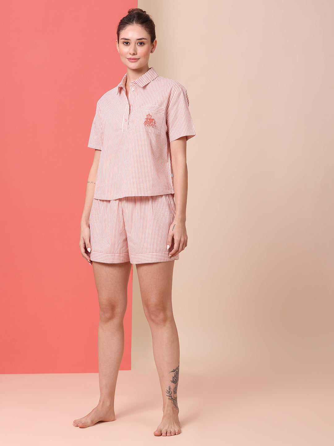 STRIPED POP OVER SHIRT & SHORTS SET