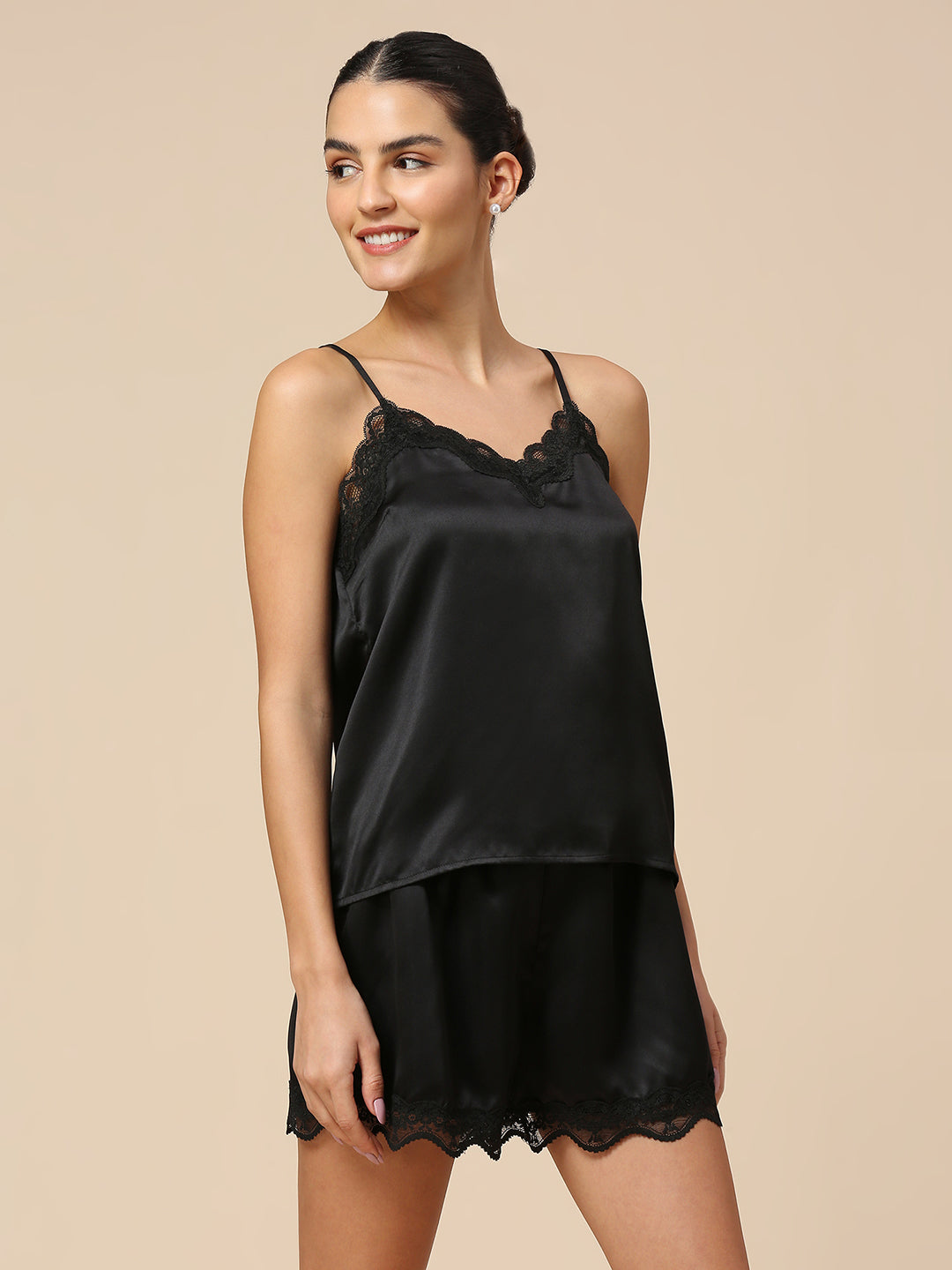 LACE TRIMMED CAMISOLE & SHORTS NIGHTSUIT SET