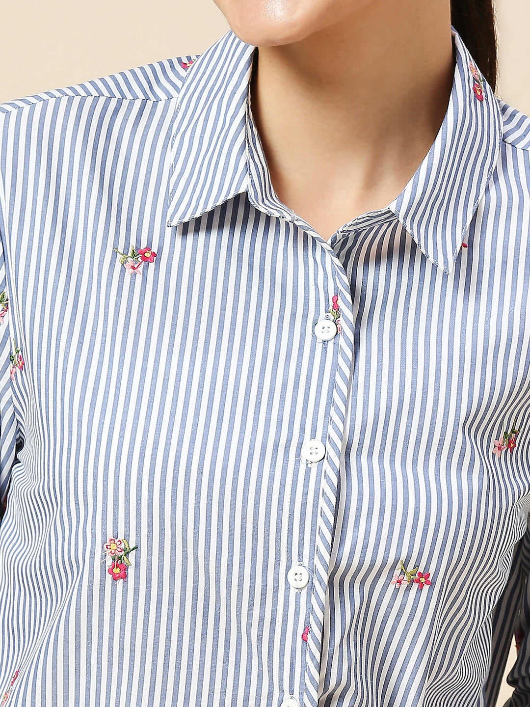STRIPED ALL OVER EMBROIDERED SHIRT & LOUNGE SHORTS SET