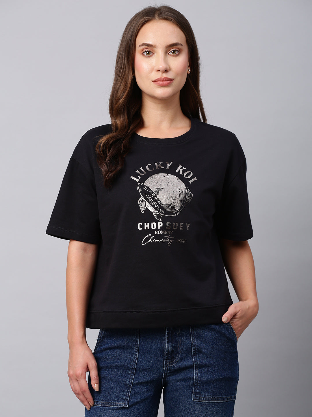 French Terry Drop Shoulder Sweatshirt With Embroidery