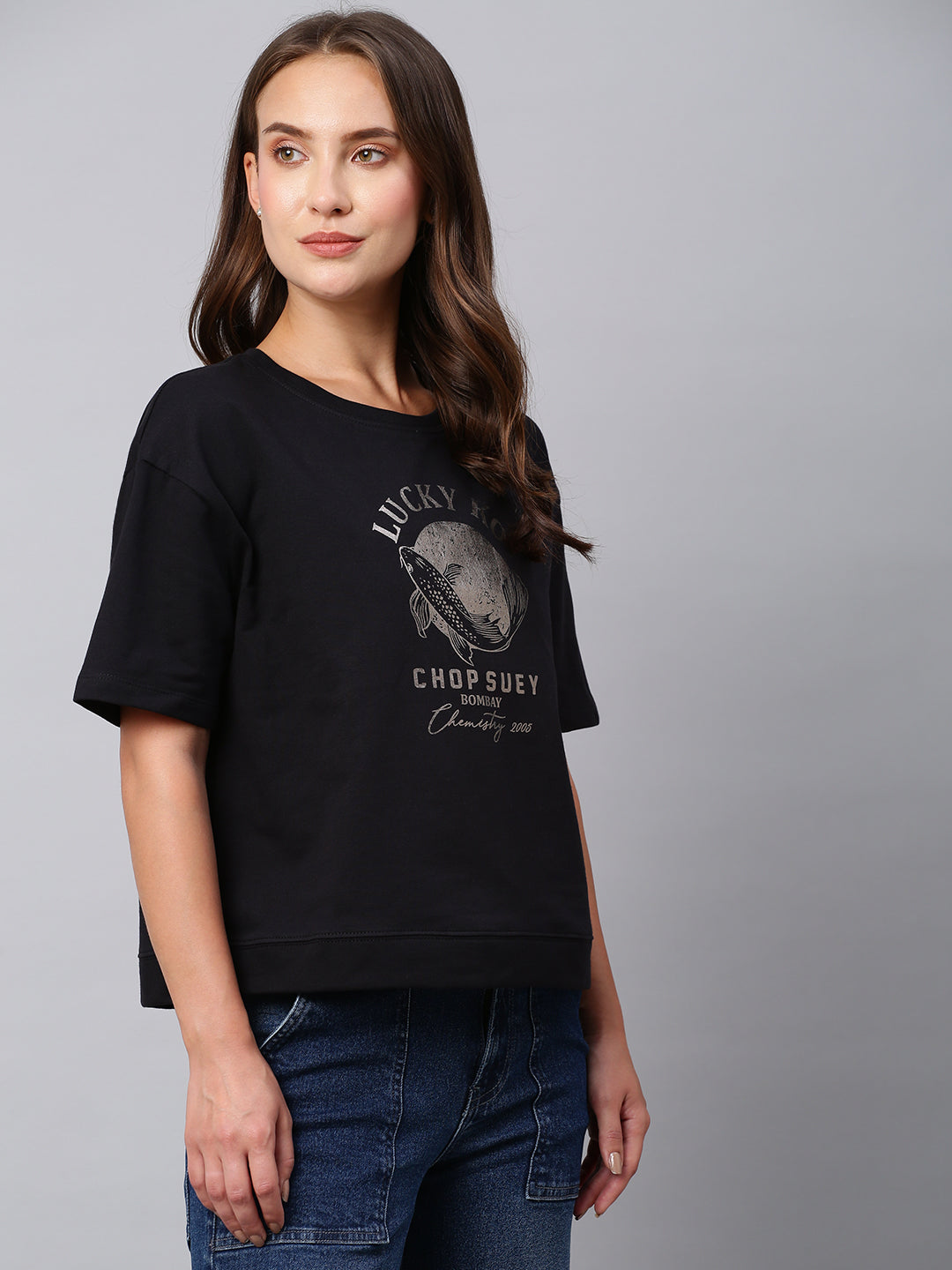 French Terry Drop Shoulder Sweatshirt With Embroidery