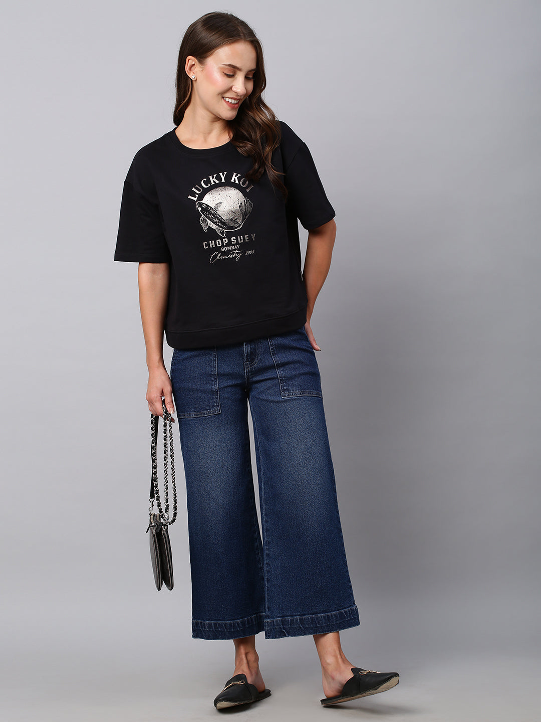 French Terry Drop Shoulder Sweatshirt With Embroidery