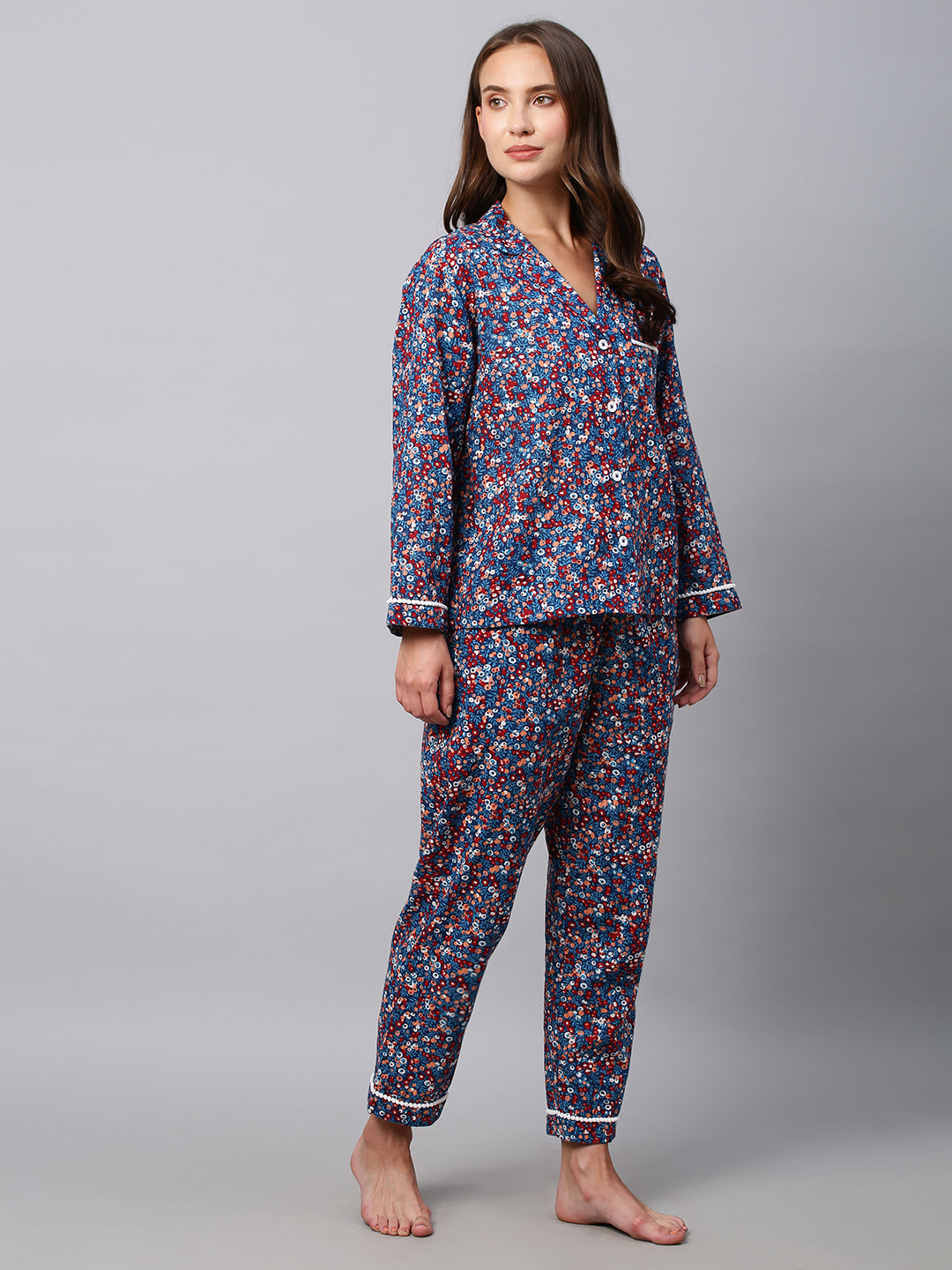 Floral Printed Cotton Dobby Nightsuit