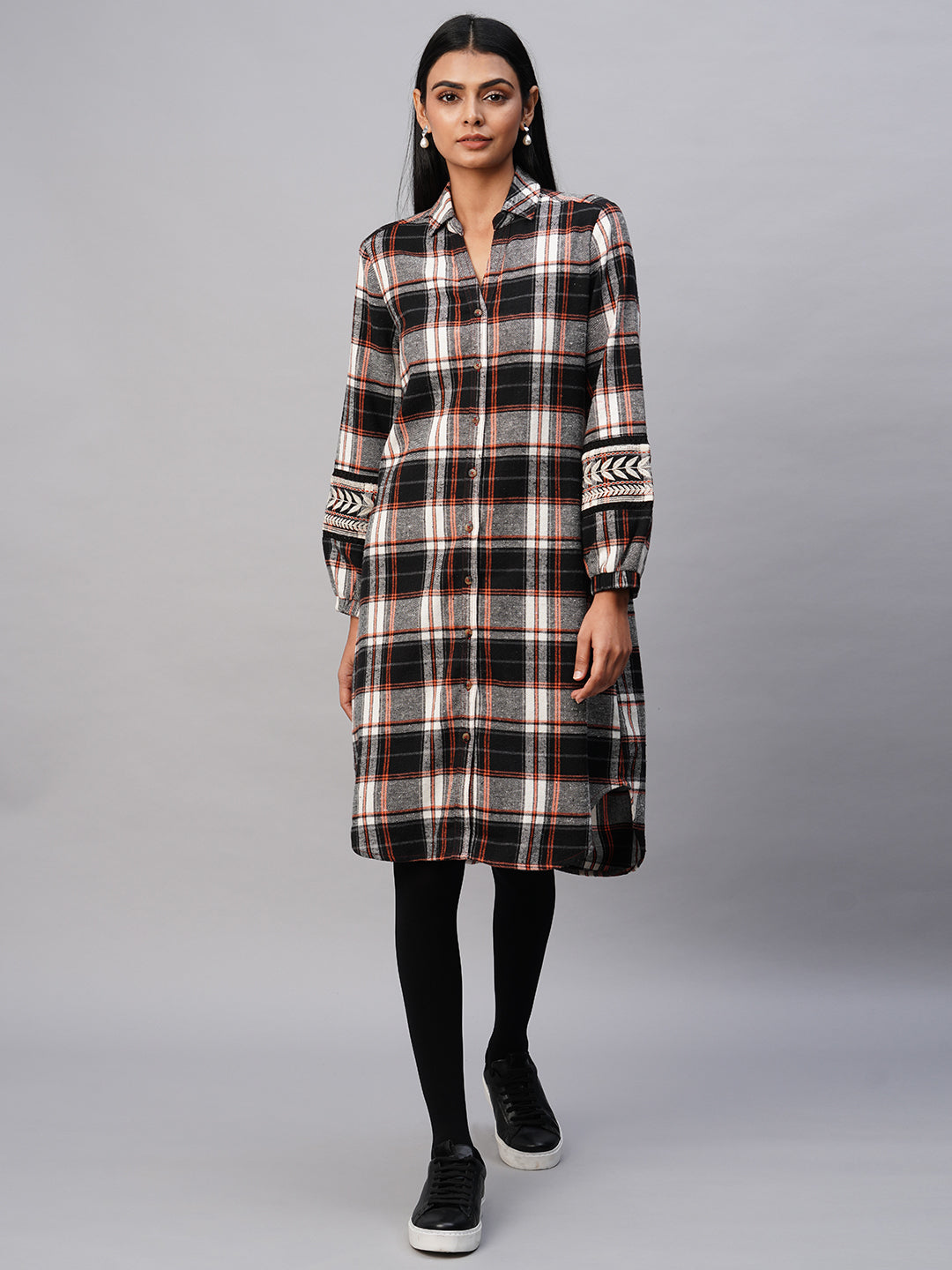 Brushed Flannel Embroidered Shirt Dress