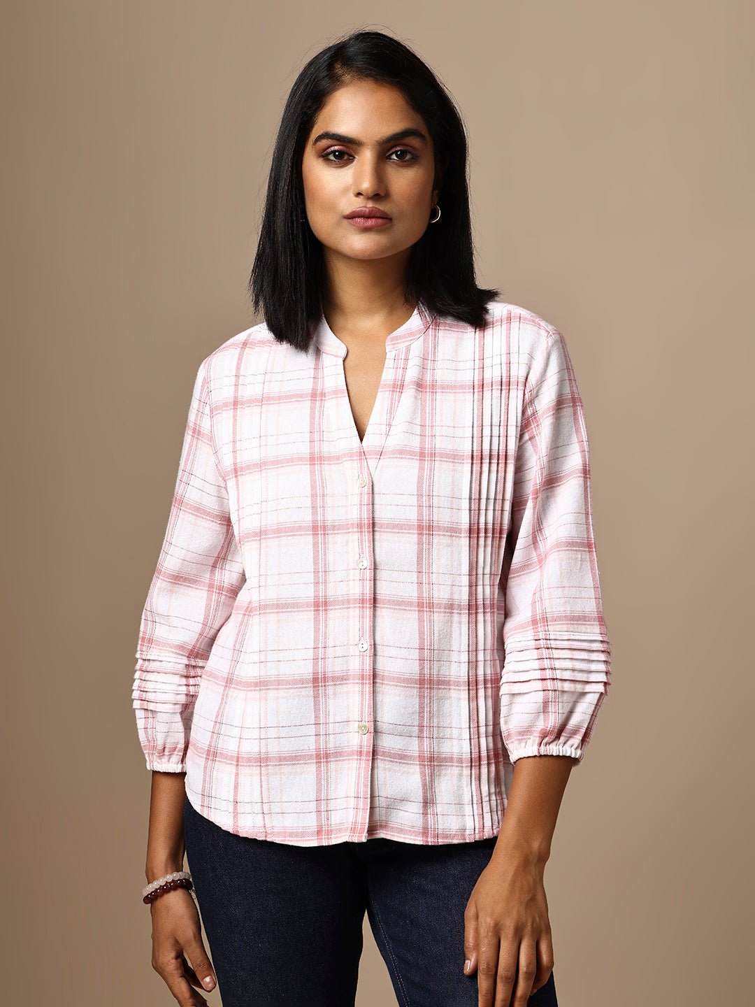 PLAID PINTUCKED SHIRT