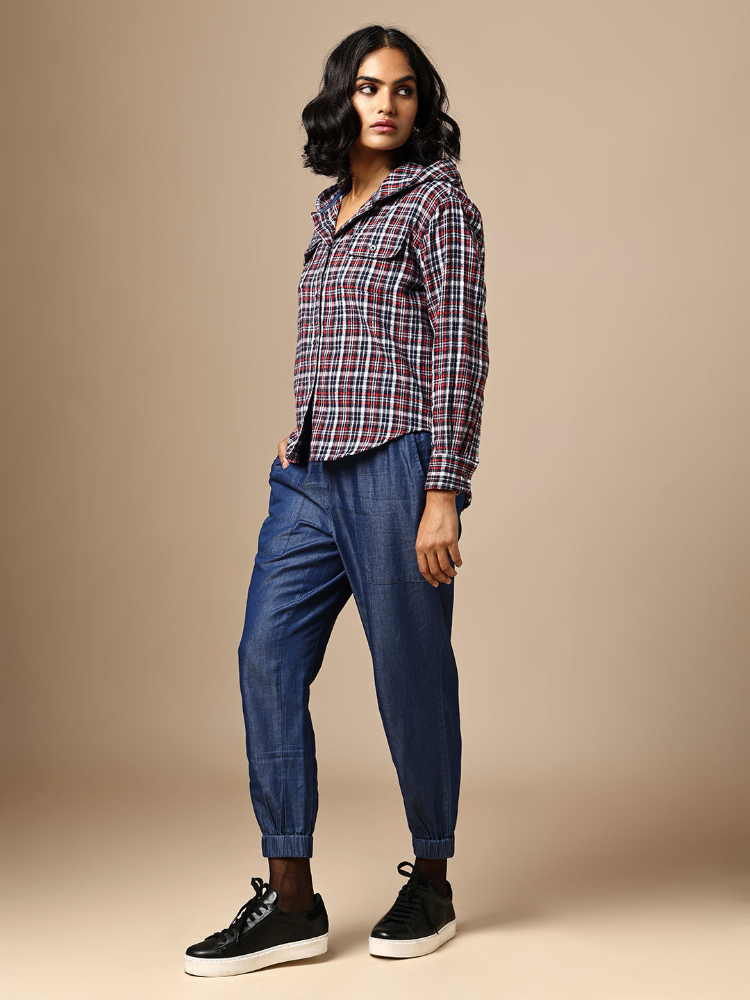 FLANNEL HOODED SHIRT & DENIM JOGGERS CO-ORD SET