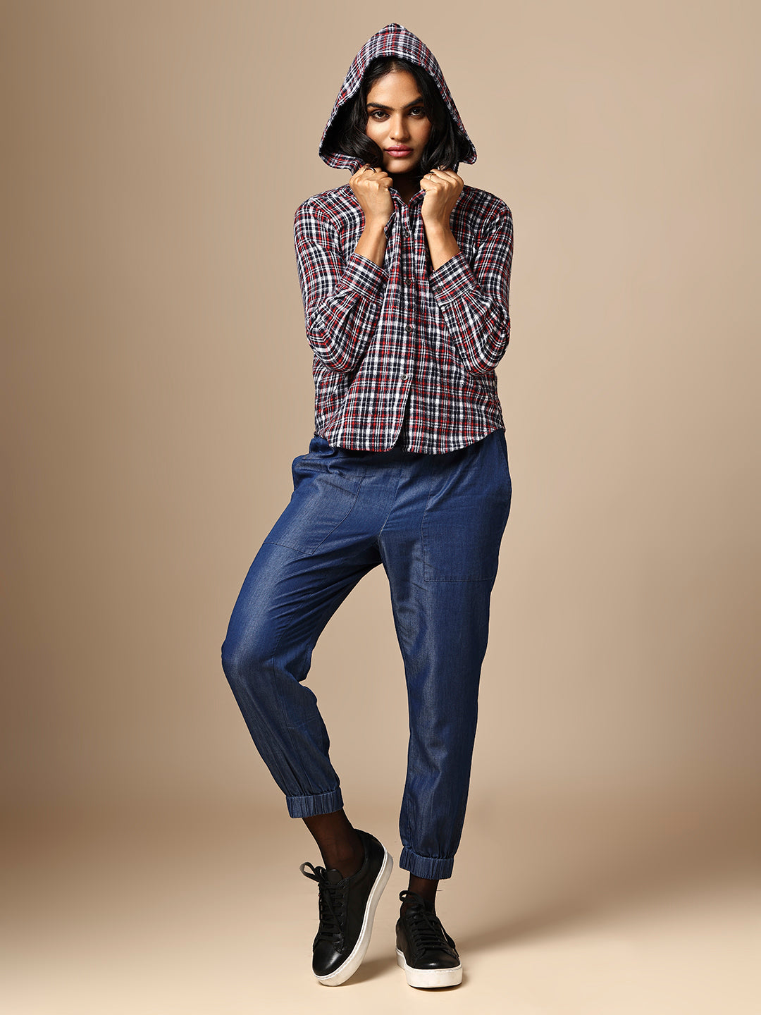 FLANNEL HOODED SHIRT & DENIM JOGGERS CO-ORD SET