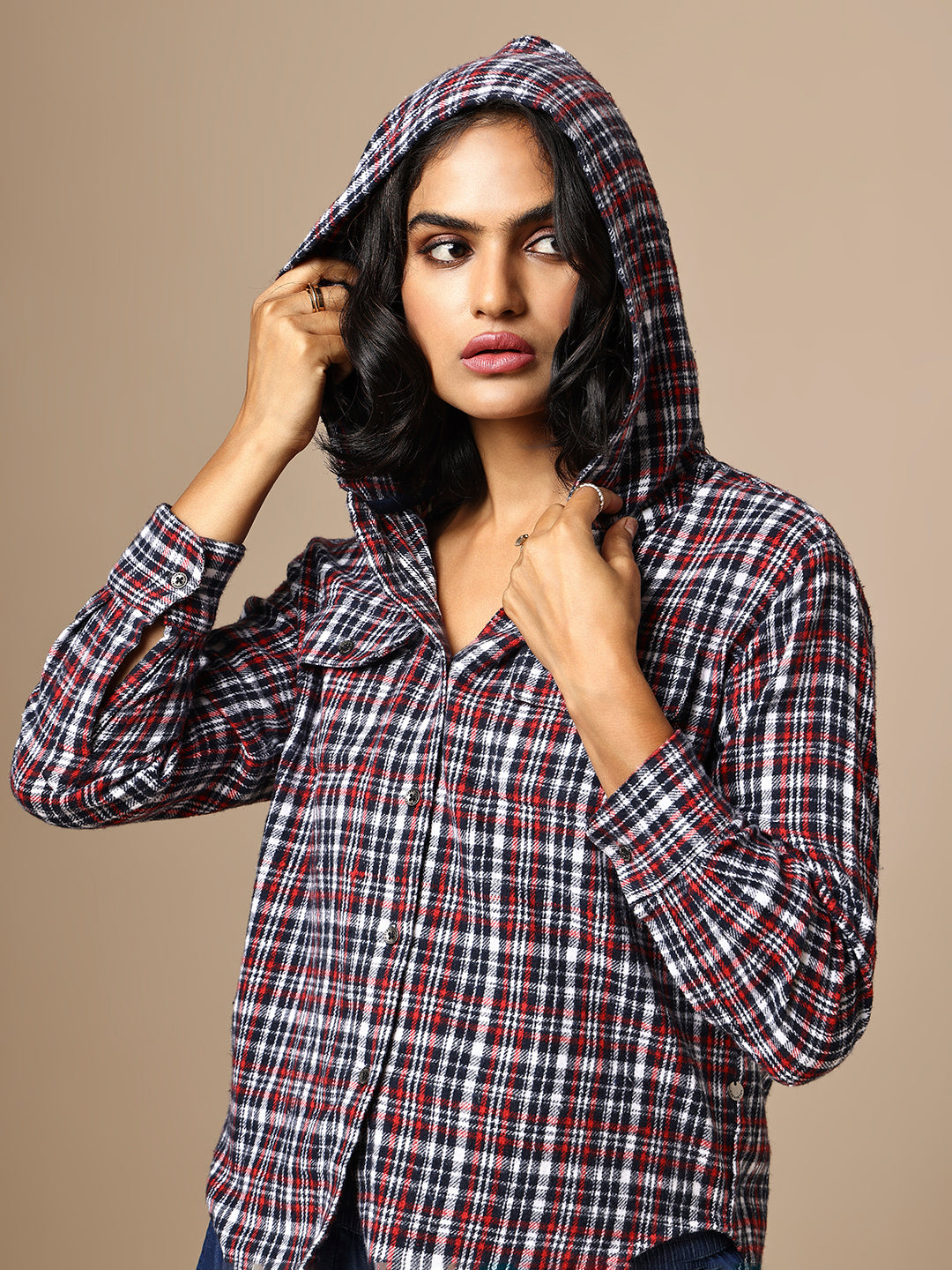 FLANNEL HOODED SHIRT & DENIM JOGGERS CO-ORD SET