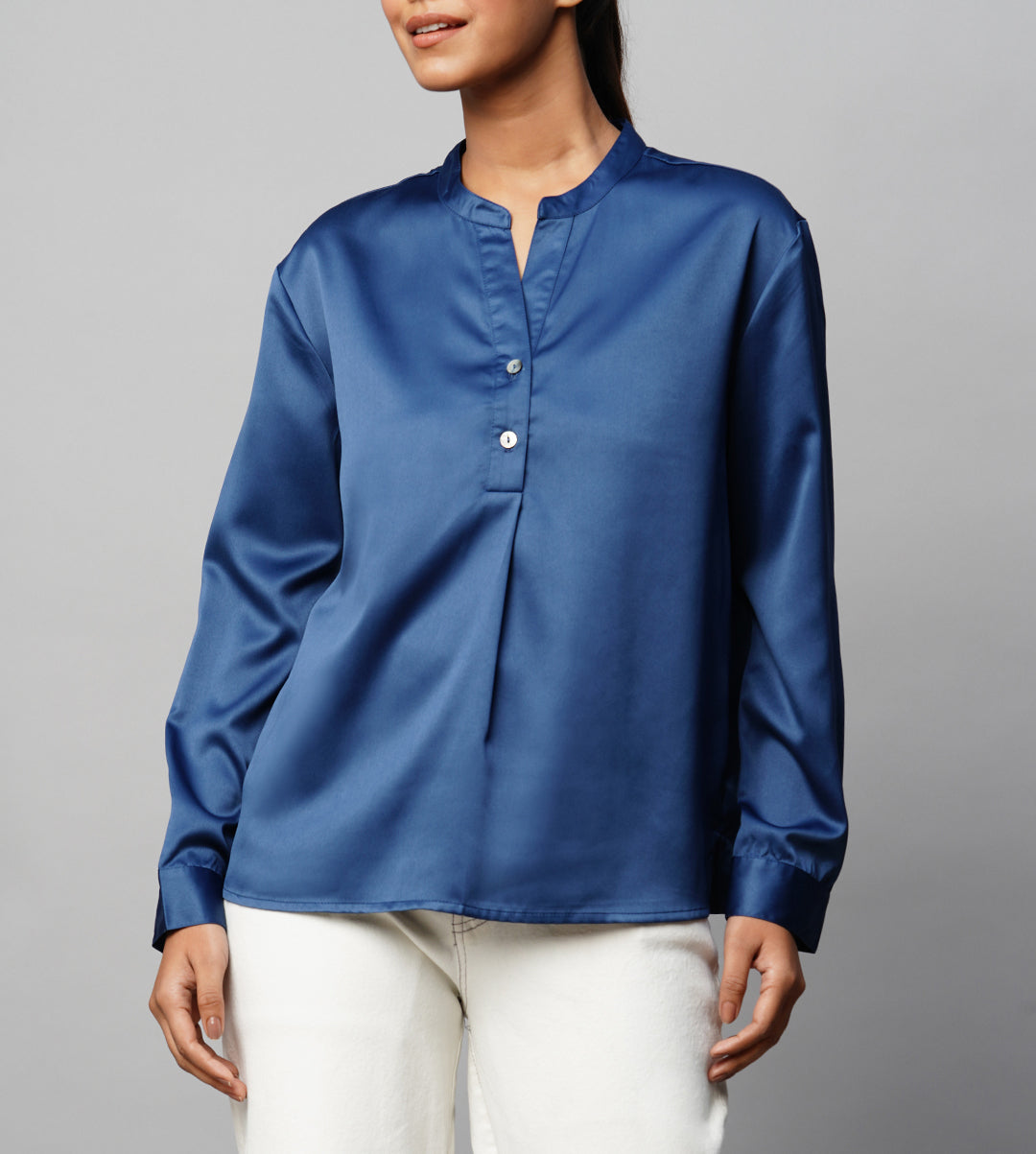 Satin Silk 1/2 Placket Pop Over Shirt