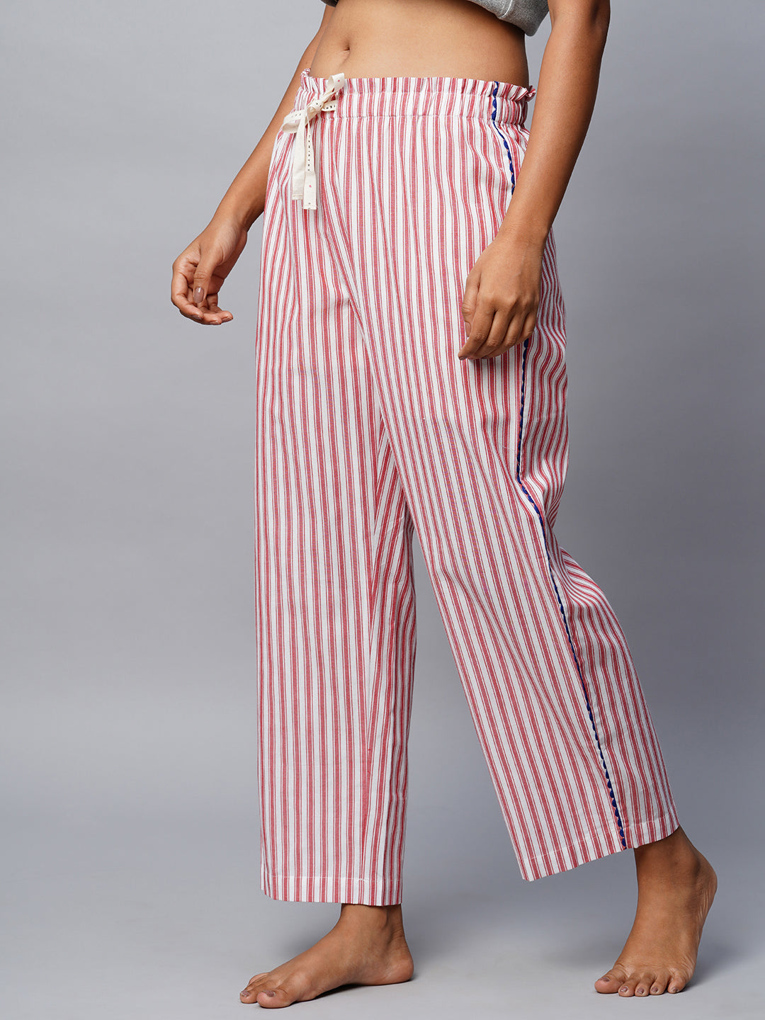 Striped Pj'S W/ Contrast Ric Rac Detailing