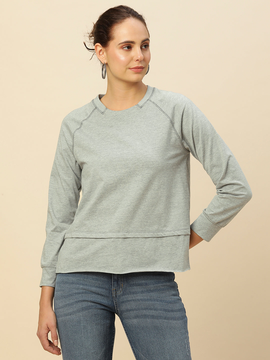 GREY MELANGE RAGLAN ESSENTIAL  SWEATSHIRT